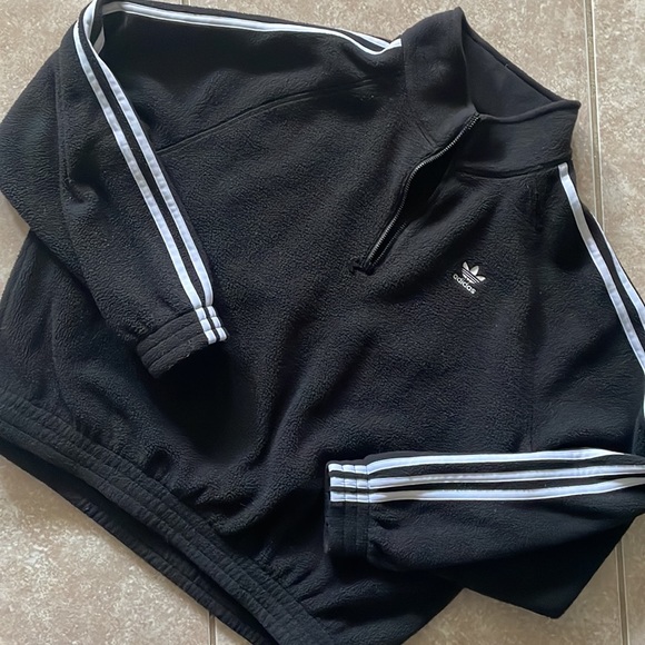 Fleece Adidas Striped Pullover Sweater - Picture 1 of 4